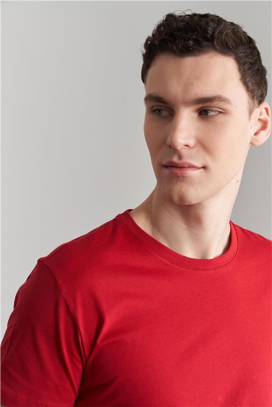 Çetinkaya Mentality 2772B Bisiklet Yaka Süprem Slim Fit Bordo T-shirt