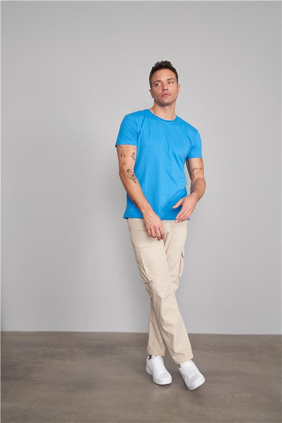 Çetinkaya Mentality 2772B Bisiklet Yaka Süprem Slim Fit Kobalt T-shirt