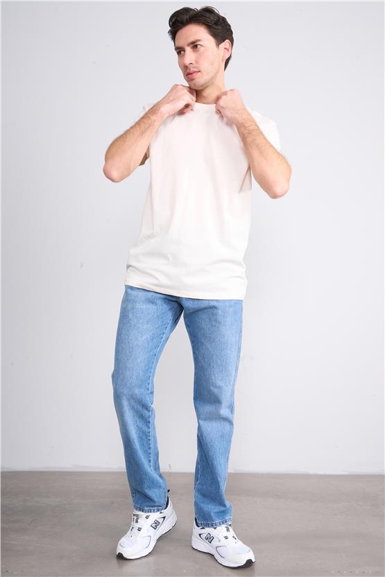 Çetinkaya Mentality 2772B Bisiklet Yaka Süprem Slim Fit Koyu Krem T-shirt