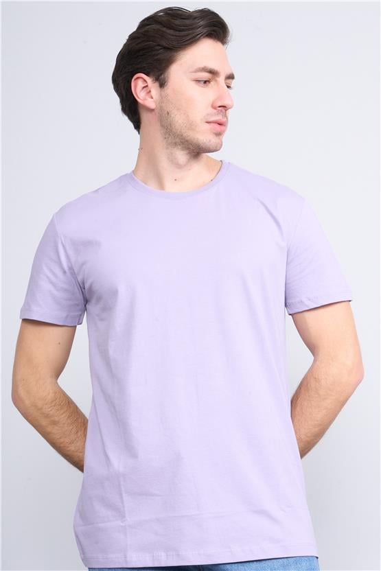 Çetinkaya Mentality 2772B Bisiklet Yaka Süprem Slim Fit Kirli Lila T-shirt