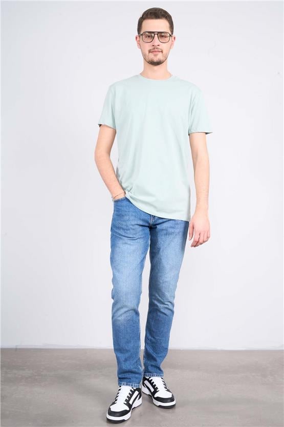 Çetinkaya Mentality 2772B Bisiklet Yaka Süprem Slim Fit Koyu Çağla T-shirt