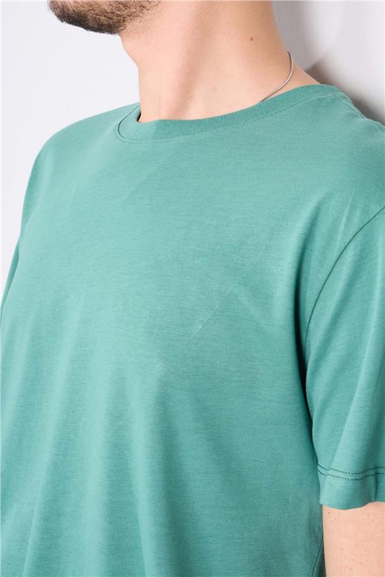 Çetinkaya Mentality 2772B Bisiklet Yaka Süprem Slim Fit Mavi-Yeşil T-shirt