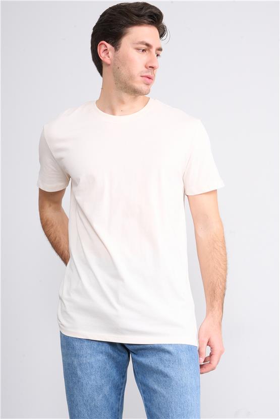 Çetinkaya Mentality 2772B Bisiklet Yaka Süprem Slim Fit Koyu Krem T-shirt