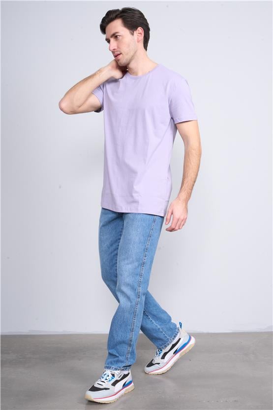 Çetinkaya Mentality 2772B Bisiklet Yaka Süprem Slim Fit Kirli Lila T-shirt