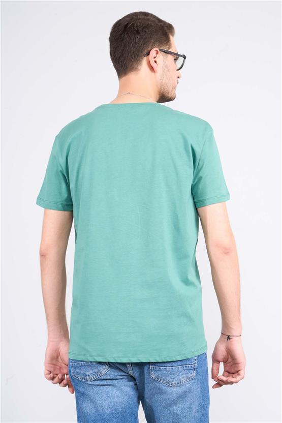 Çetinkaya Mentality 2772B Bisiklet Yaka Süprem Slim Fit Mavi-Yeşil T-shirt