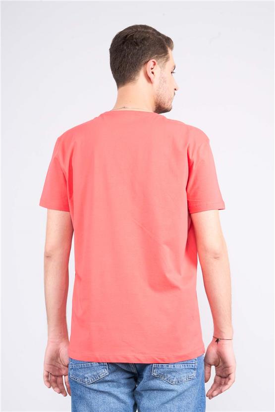 Çetinkaya Mentality 2772B Bisiklet Yaka Süprem Slim Fit Nar Çiçeği T-shirt