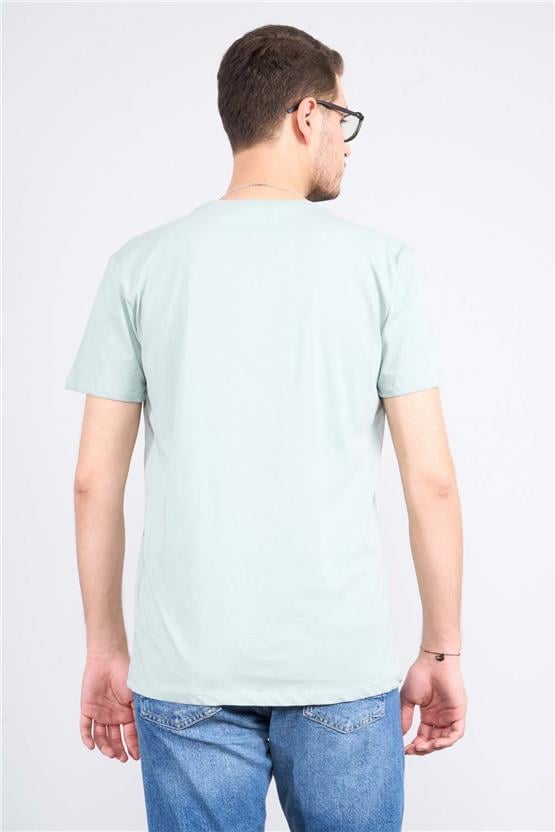 Çetinkaya Mentality 2772B Bisiklet Yaka Süprem Slim Fit Koyu Çağla T-shirt