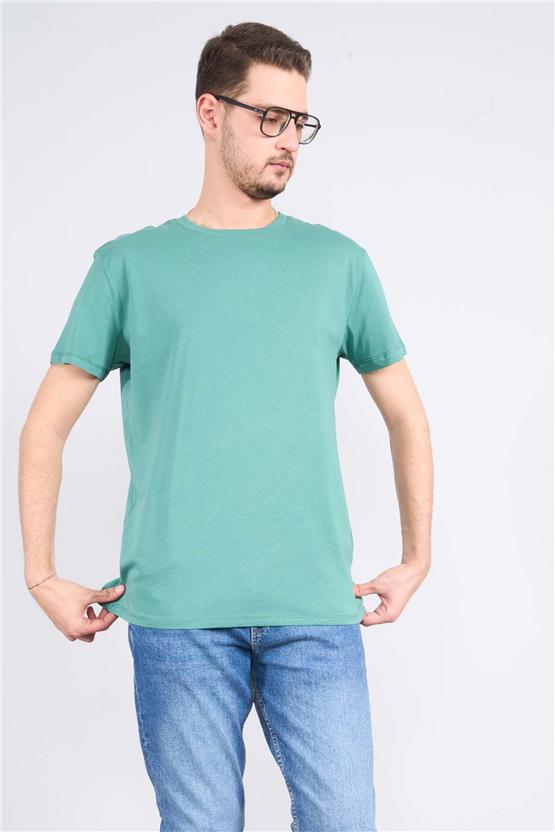 Çetinkaya Mentality 2772B Bisiklet Yaka Süprem Slim Fit Mavi-Yeşil T-shirt