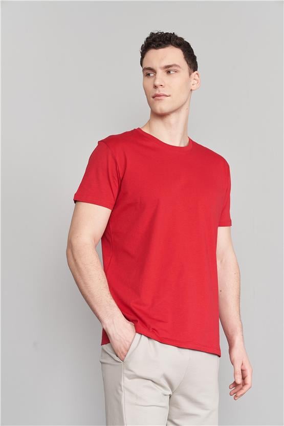 Çetinkaya Mentality 2772B Bisiklet Yaka Süprem Slim Fit Bordo T-shirt