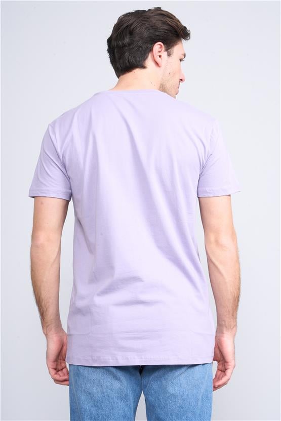 Çetinkaya Mentality 2772B Bisiklet Yaka Süprem Slim Fit Kirli Lila T-shirt