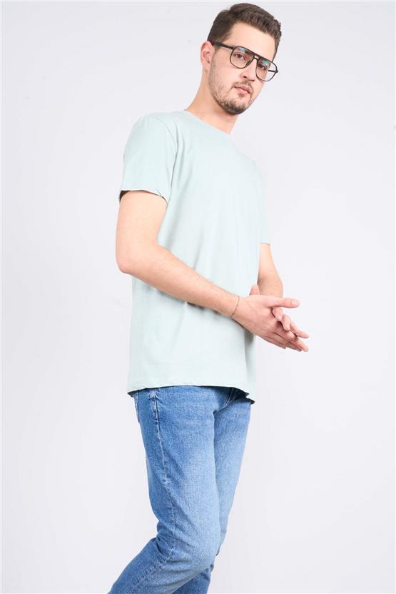 Çetinkaya Mentality 2772B Bisiklet Yaka Süprem Slim Fit Koyu Çağla T-shirt