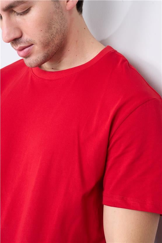 Çetinkaya Mentality 2772B Bisiklet Yaka Süprem Slim Fit Kırmızı T-shirt