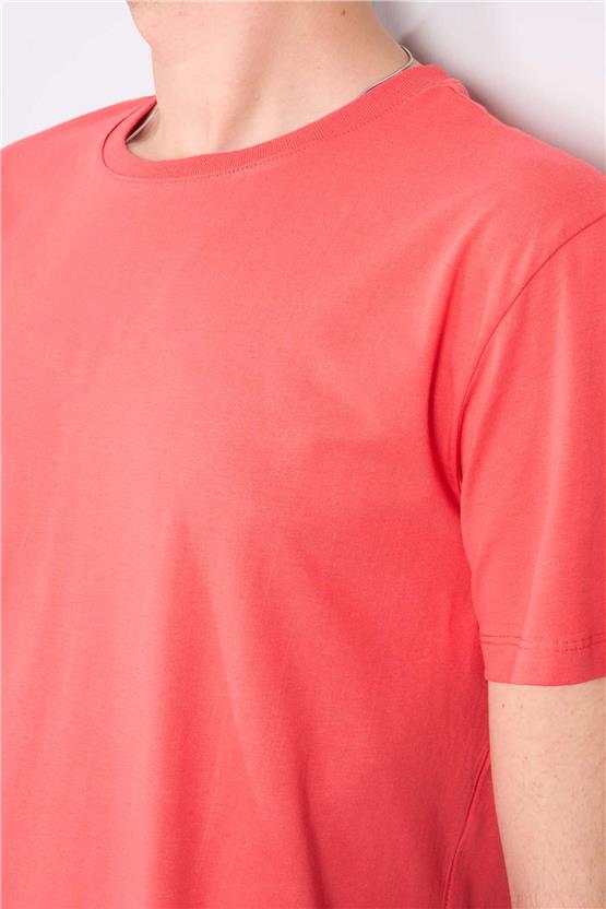 Çetinkaya Mentality 2772B Bisiklet Yaka Süprem Slim Fit Nar Çiçeği T-shirt