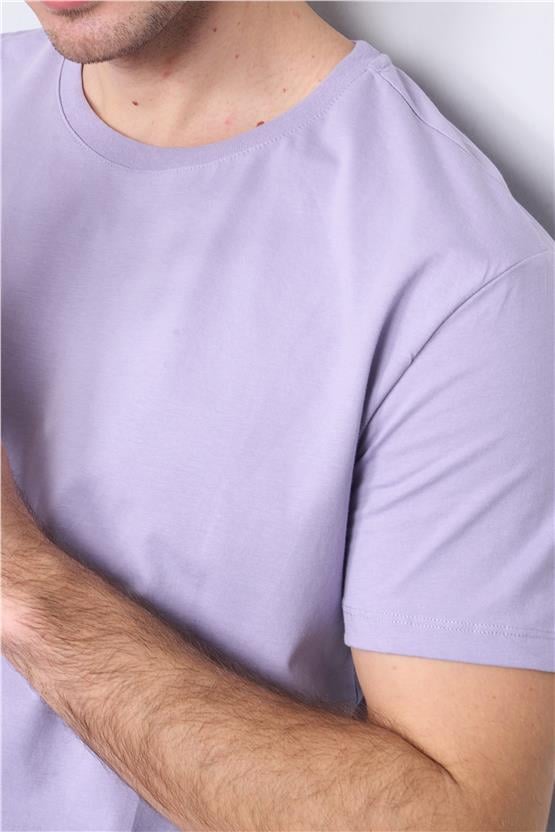 Çetinkaya Mentality 2772B Bisiklet Yaka Süprem Slim Fit Kirli Lila T-shirt