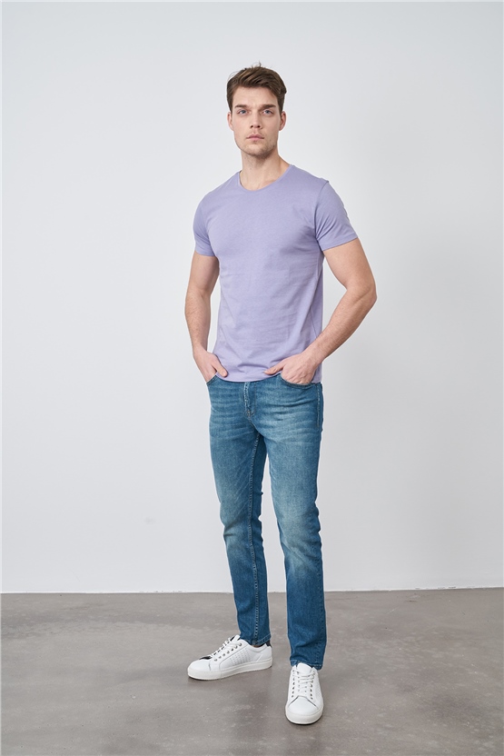 Çetinkaya Mentality 2772B -S Bisiklet Yaka Basic T-Shirt Sisli Mor