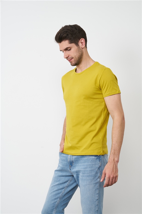 Çetinkaya Mentality 2772B  Bisiklet Yaka Basic T-Shirt Yosun