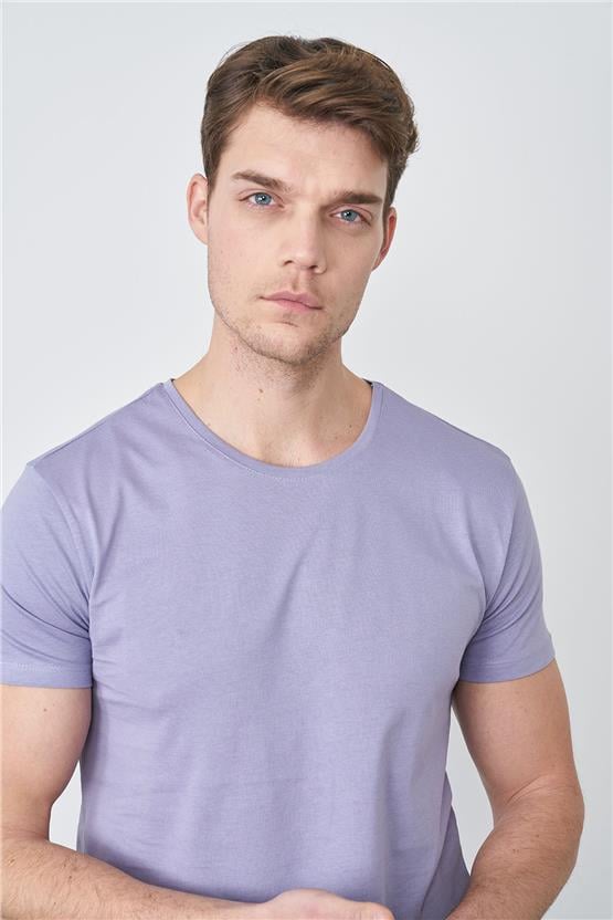 Çetinkaya Mentality 2772B -S Bisiklet Yaka Basic T-Shirt Sisli Mor
