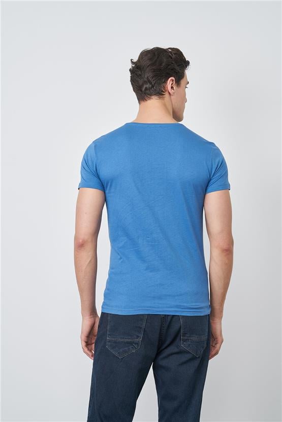 Çetinkaya Mentality 2772B -S Bisiklet Yaka Basic T-Shirt İndigo