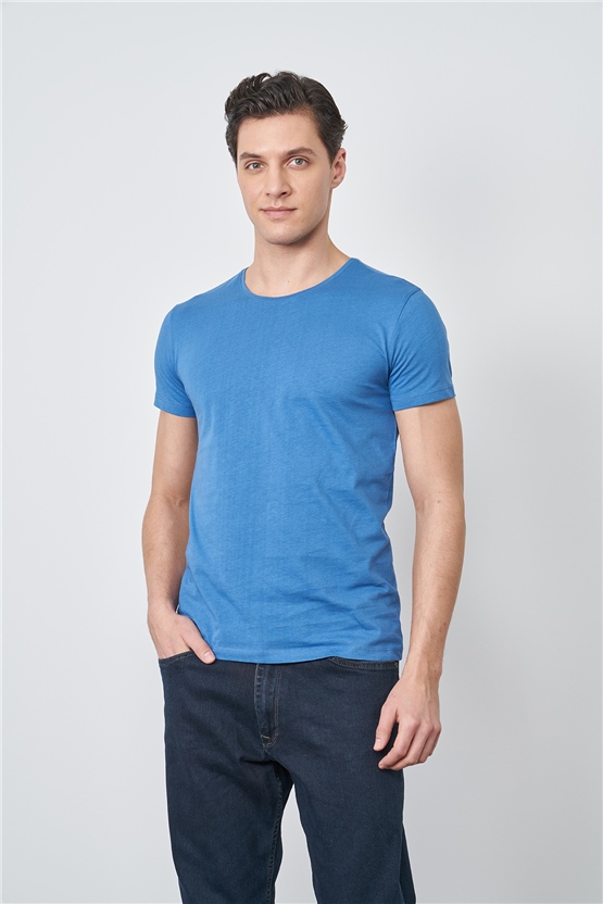 Çetinkaya Mentality 2772B -S Bisiklet Yaka Basic T-Shirt İndigo