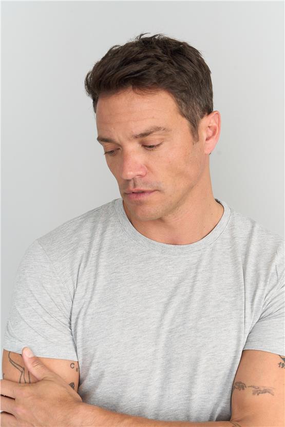 Çetinkaya Mentality 2772B -S Bisiklet Yaka Basic T-Shirt Gri Melanj