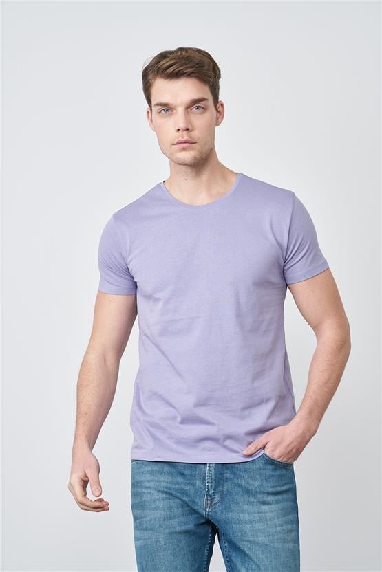 Çetinkaya Mentality 2772B -S Bisiklet Yaka Basic T-Shirt Sisli Mor