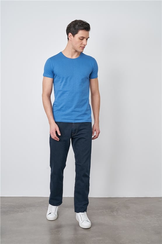 Çetinkaya Mentality 2772B -S Bisiklet Yaka Basic T-Shirt İndigo