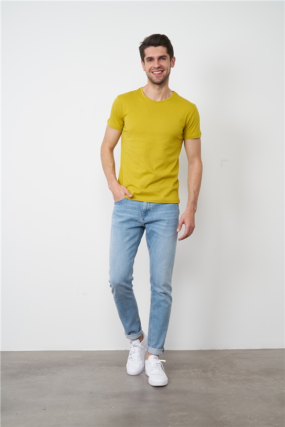 Çetinkaya Mentality 2772B  Bisiklet Yaka Basic T-Shirt Yosun