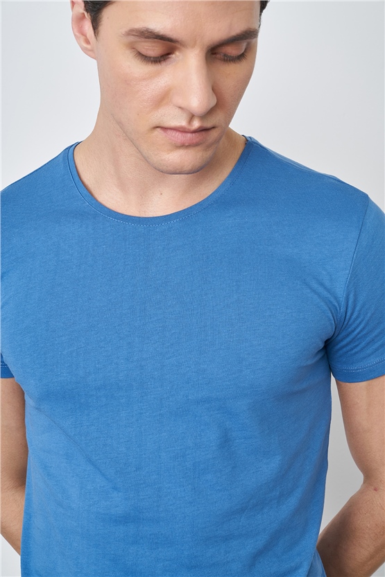 Çetinkaya Mentality 2772B -S Bisiklet Yaka Basic T-Shirt İndigo