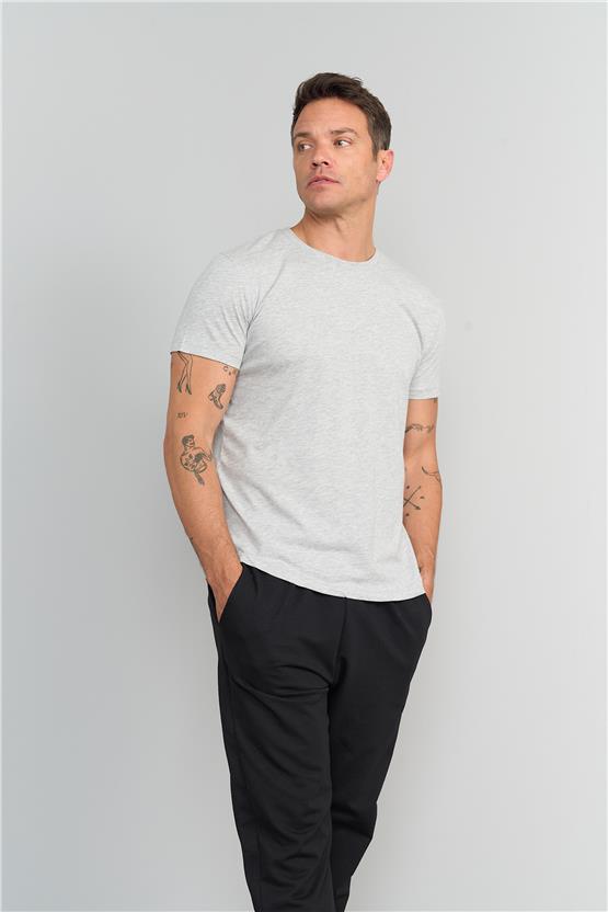 Çetinkaya Mentality 2772B -S Bisiklet Yaka Basic T-Shirt Gri Melanj