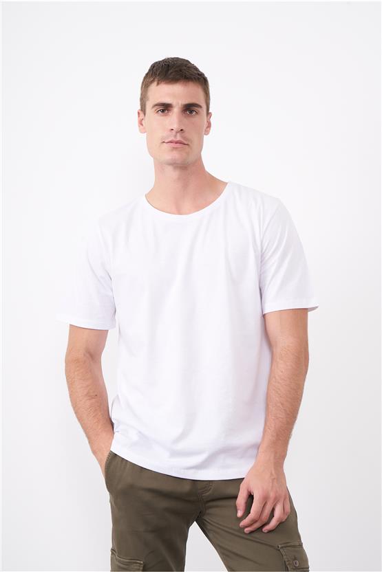 Çetinkaya Mentality 2772Büyük Beden -S Bisiklet Yaka Açık Basic T-Shirt Beyaz