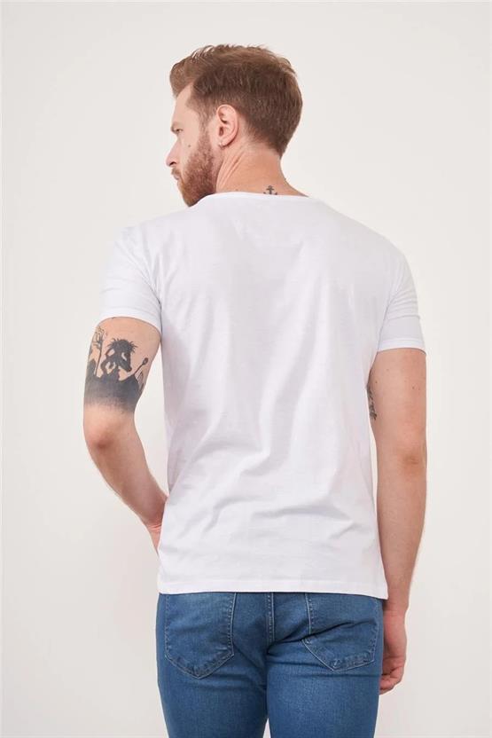Çetinkaya Mentality 2772Büyük Beden V Yaka Açık Basic T-Shirt Beyaz