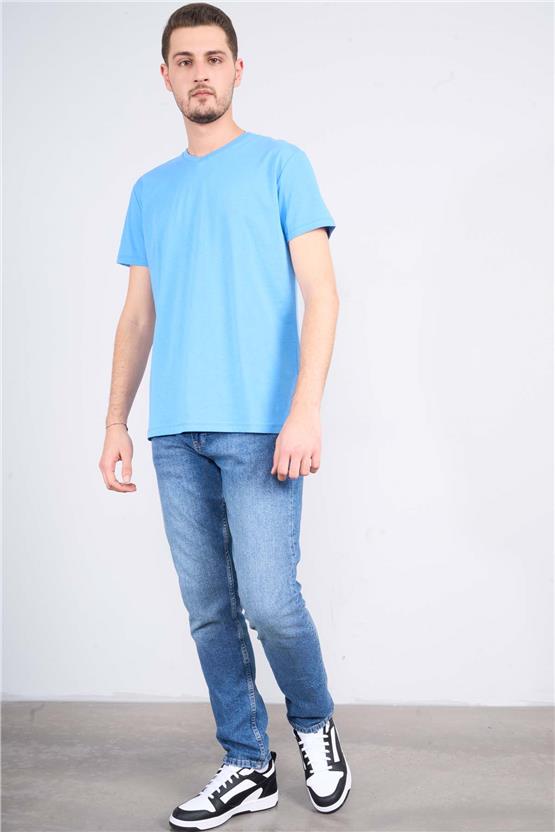 Çetinkaya Mentality 2772V -I V Yaka Basic T-Shirt Koyu Mavi