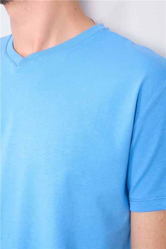 Çetinkaya Mentality 2772V -I V Yaka Basic T-Shirt Koyu Mavi