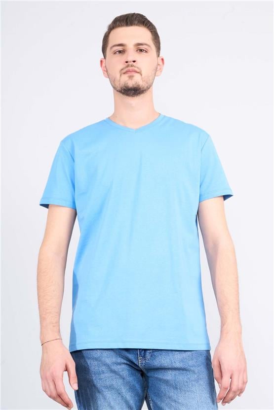 Çetinkaya Mentality 2772V -I V Yaka Basic T-Shirt Koyu Mavi