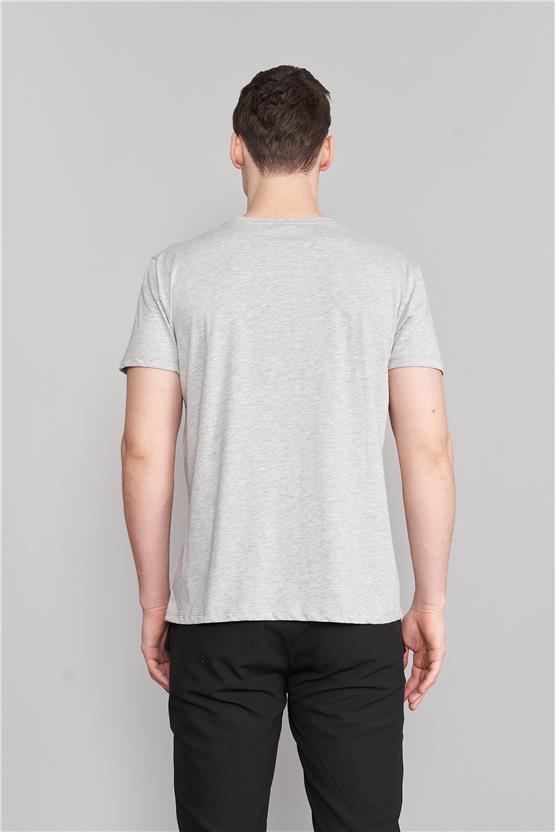 Çetinkaya Mentality 2772V -S V Yaka Basic T-Shirt Gri Melanj