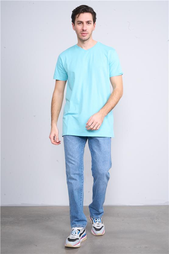 Çetinkaya Mentality 2772V -S V Yaka Basic T-Shirt Turkuaz
