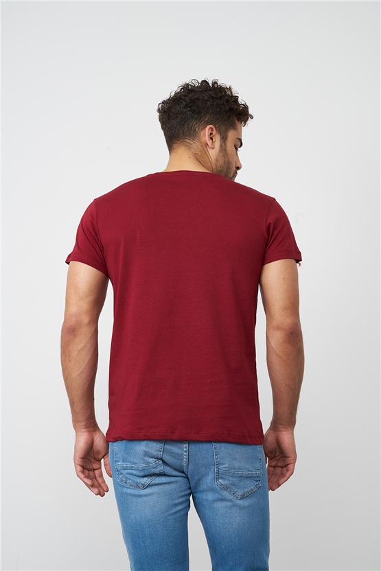 Çetinkaya Mentality 2772 V Yaka Basic T-Shirt Bordo