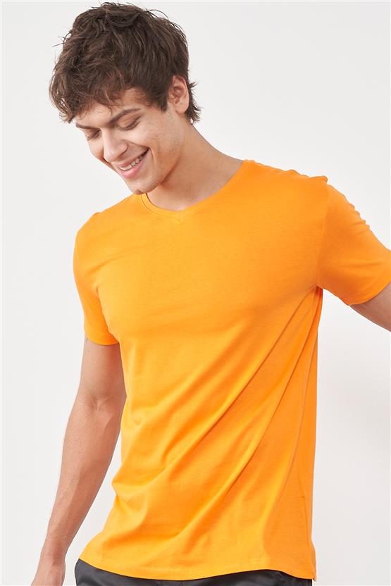 Çetinkaya Mentality 2772V V Yaka Basic T-Shirt Oranj