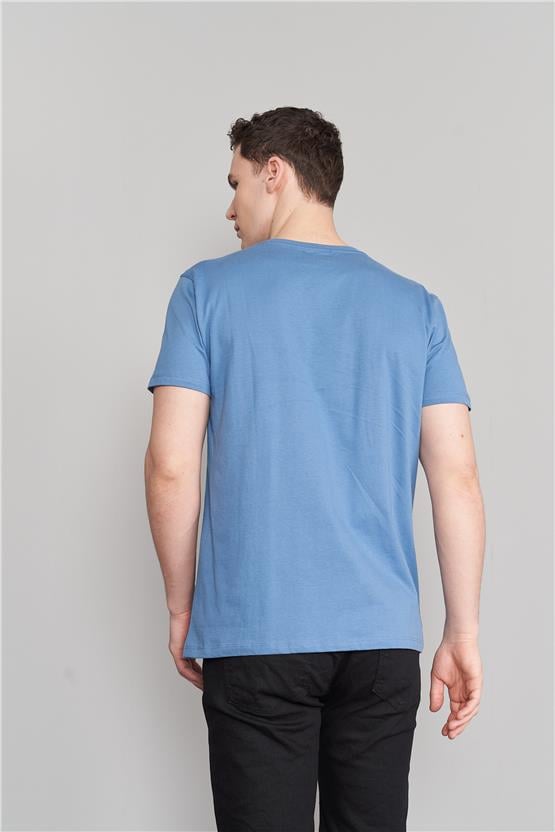 Çetinkaya Mentality 2772V V Yaka Basic T-Shirt Açık İndigo