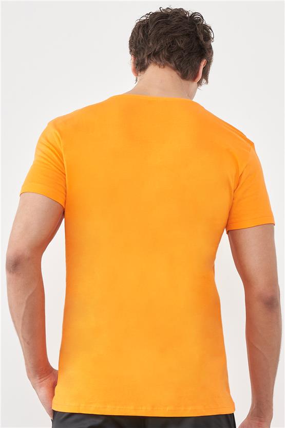 Çetinkaya Mentality 2772V V Yaka Basic T-Shirt Oranj