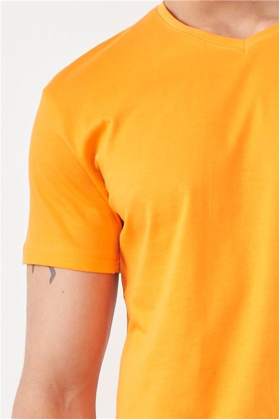 Çetinkaya Mentality 2772V V Yaka Basic T-Shirt Oranj