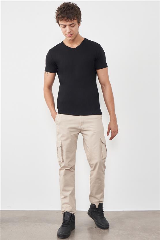 Çetinkaya Mentality 2772V V Yaka Basic Siyah T-Shirt