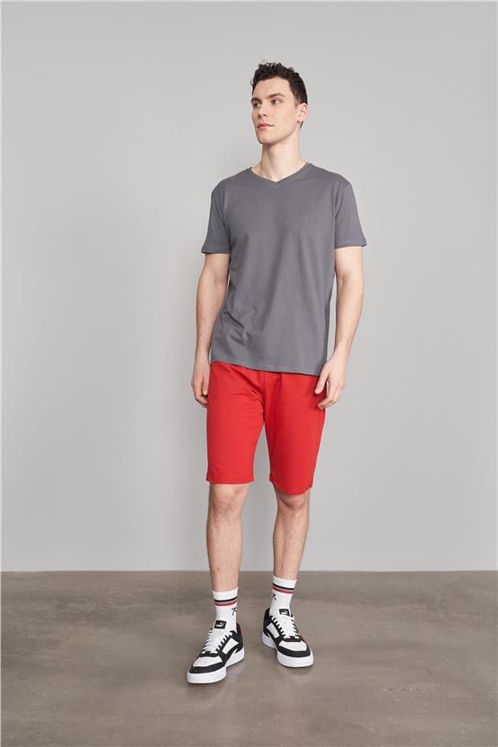 Çetinkaya Mentality 2772V V Yaka Basic Koyu Gri T-Shirt