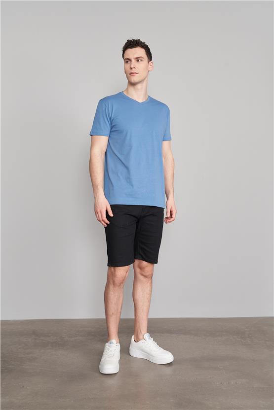 Çetinkaya Mentality 2772V V Yaka Basic T-Shirt Açık İndigo