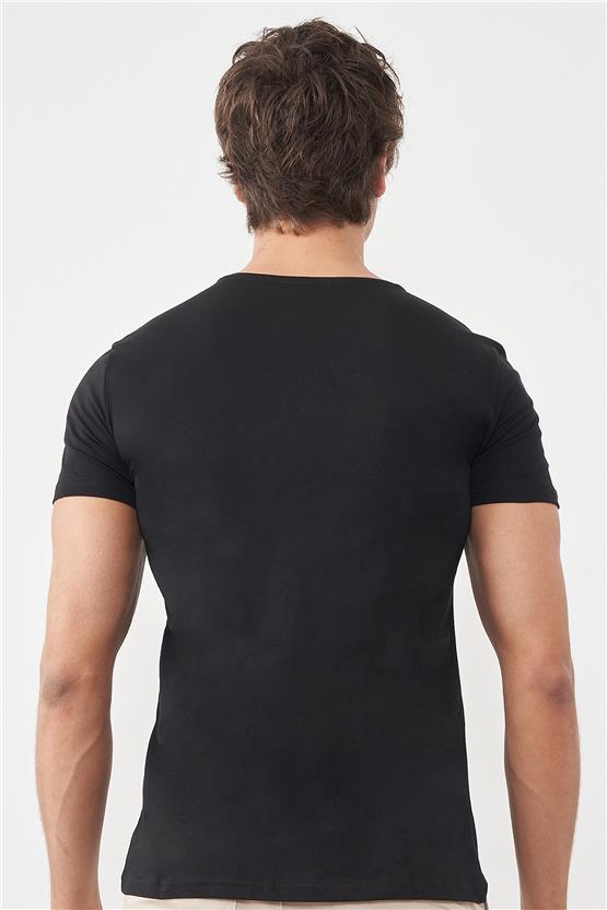 Çetinkaya Mentality 2772V V Yaka Basic Siyah T-Shirt