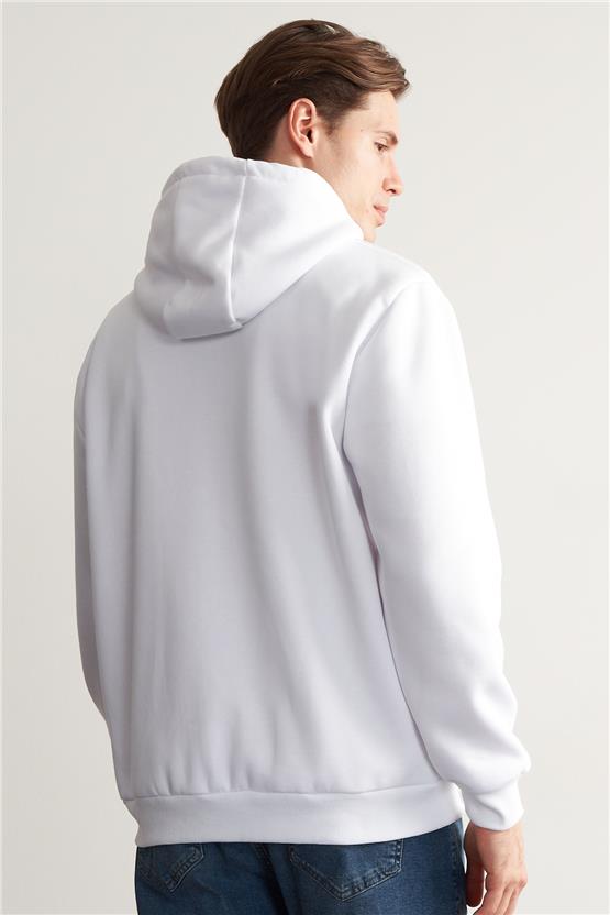 Çetinkaya Mentality 3034 3 İp Kapşonlu Fermuarlı Beyaz Sweatshirt