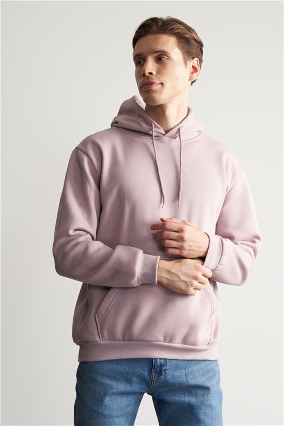 Çetinkaya Mentality 3035 3 İp Kapşonlu Kirli Pembe Sweatshirt