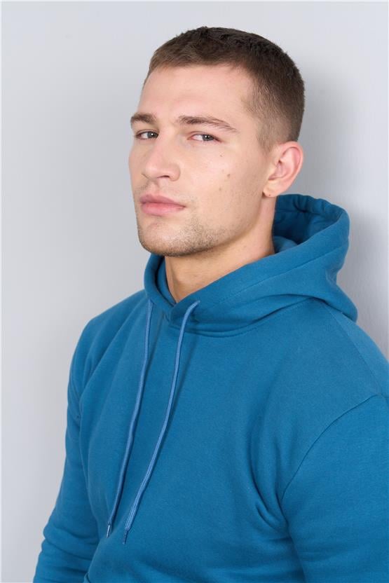 Çetinkaya Mentality 3035 3 İp Kapşonlu Petrol Sweatshirt