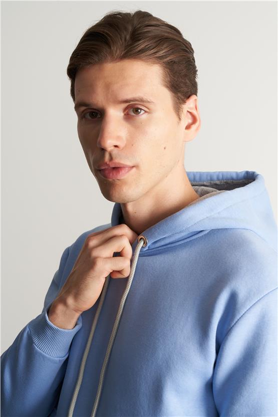 Çetinkaya Mentality 3035 3 İp Kapşonlu Mavi Sweatshirt