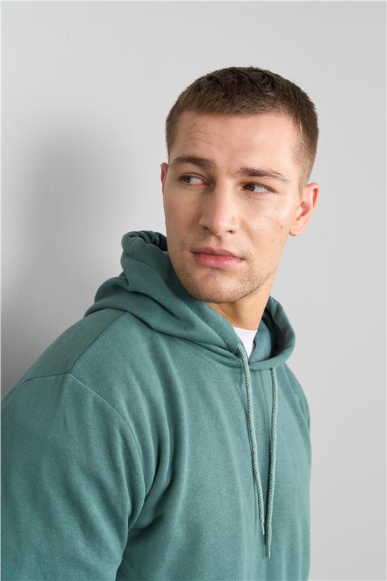 Çetinkaya Mentality 3035 3 İp Kapşonlu Mavi Yeşil Sweatshirt